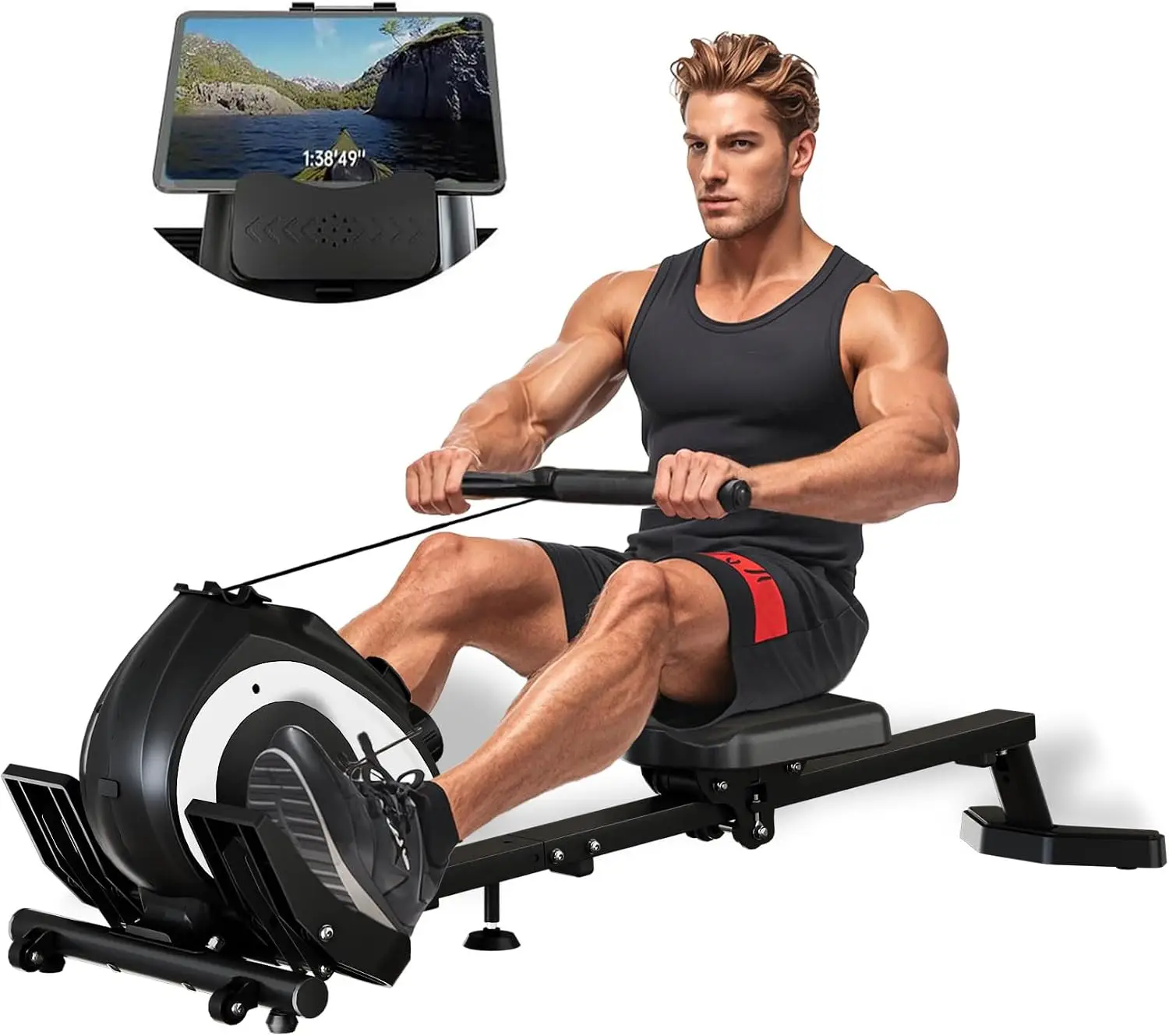 Magnetic Rowing Machine for Home | Adjustable 8-Speed Booster | Burn Fat & Sculpt Muscles Supports Up to 265 LBS Phone/Tablet-Re