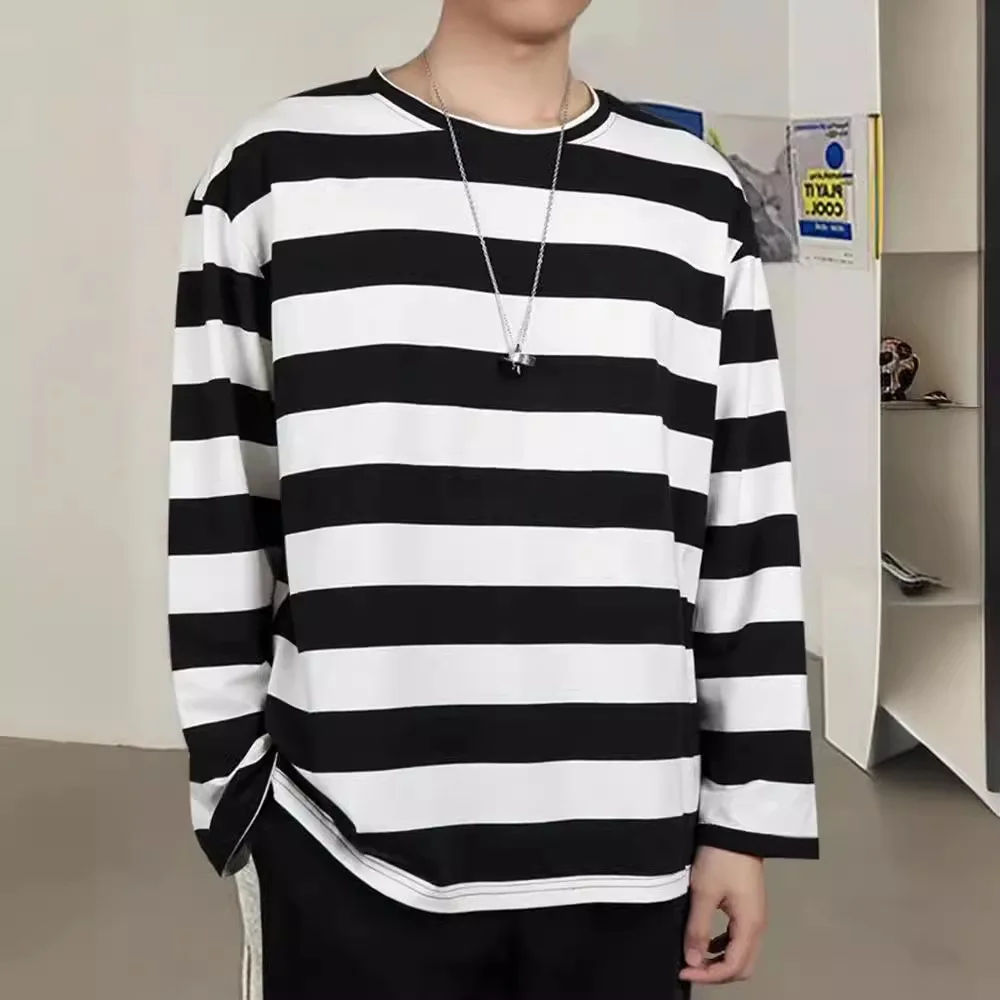 Camisa de manga larga a rayas de algodón para mujer, Tops de algodón sueltos coreanos en primavera y otoño