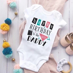 Costume de batterie de bébé imprimé joyeux anniversaire, tenue de fête d'anniversaire pour papa, barboteuse à manches courtes pour nouveau-né, vêtements pour bébé, cadeau