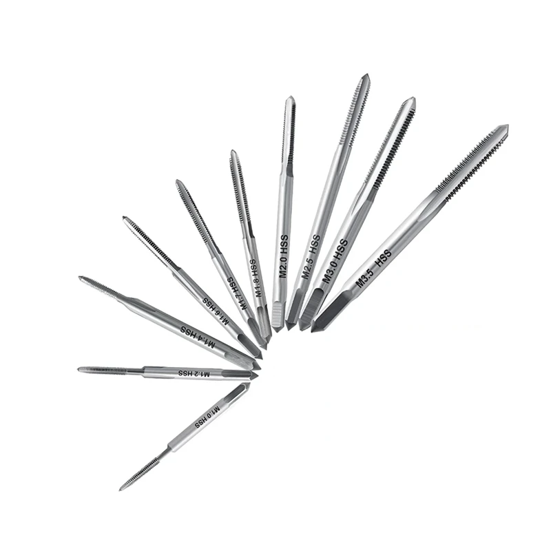 

10Pcs Mini Spiral Flute Taps Sets Metric Straight Flute Coarse Thread For Watches Tapping, M1-M3.5