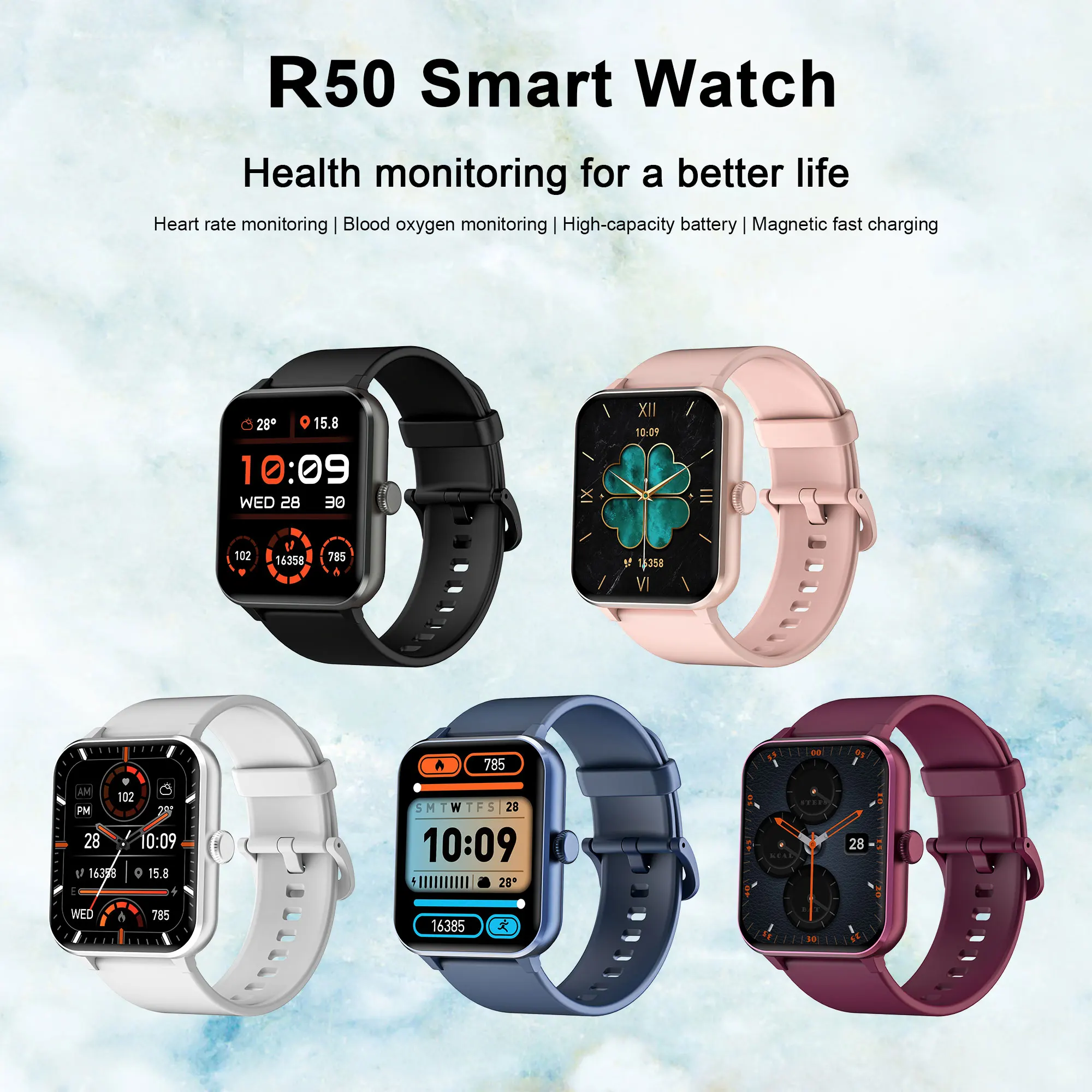 Blackview R50 smartwatch (chiamata Bluetooth), assistente vocale, ampio schermo, salute delle donne, custodia in lega di alluminio resistente al sudore si