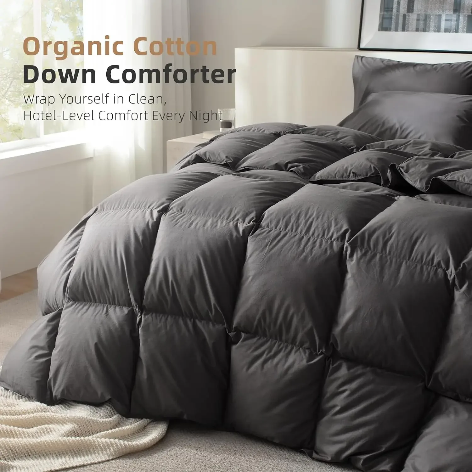 Hungarian Feather Down Comforter Full Gray Duvet Insert | Hotel Style Bedding Comforter,750+ Fill Power,100% Organic Cotton Fabr