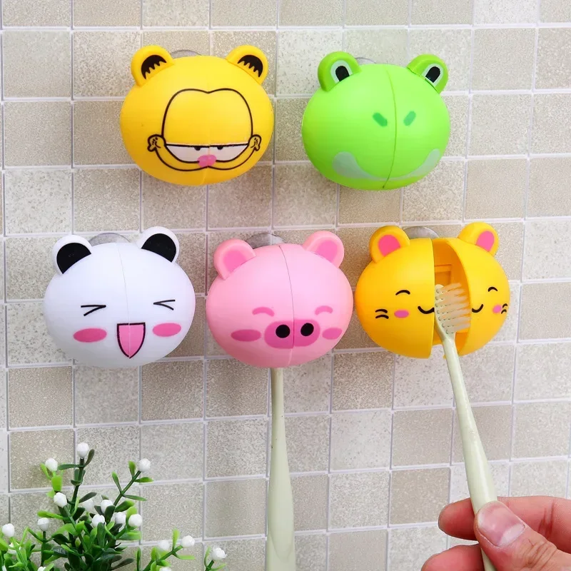 Cute Various Cartoon Animal Head Toothbrush Holders With Wall Suction Cups Creative Toothbrush Holders Punch Free Storage Rack