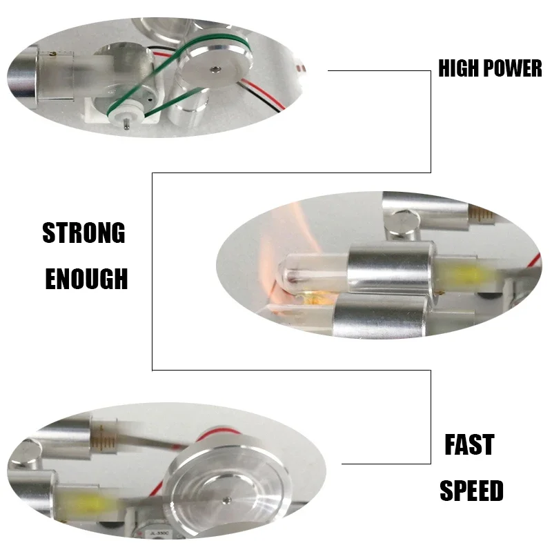 Modelo de motor Stirling, motor de doble cilindro de metal de alta potencia con generador LED, experimento científico