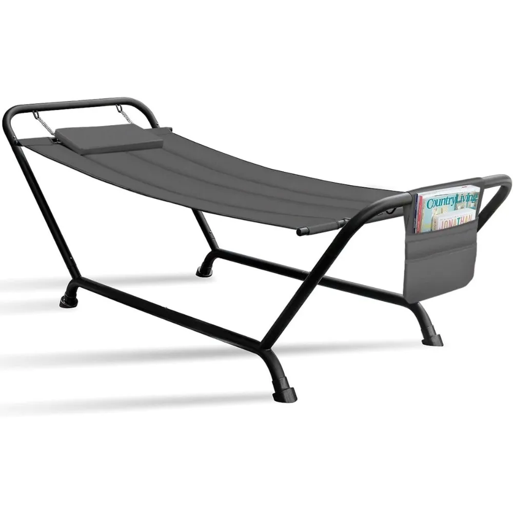 

Cozy Hammock Bed- Patio Hammock with Stand w/Pillow and Storage Pockets- Heavy Duty 500lbs Support- Durable Outdoor Hammock