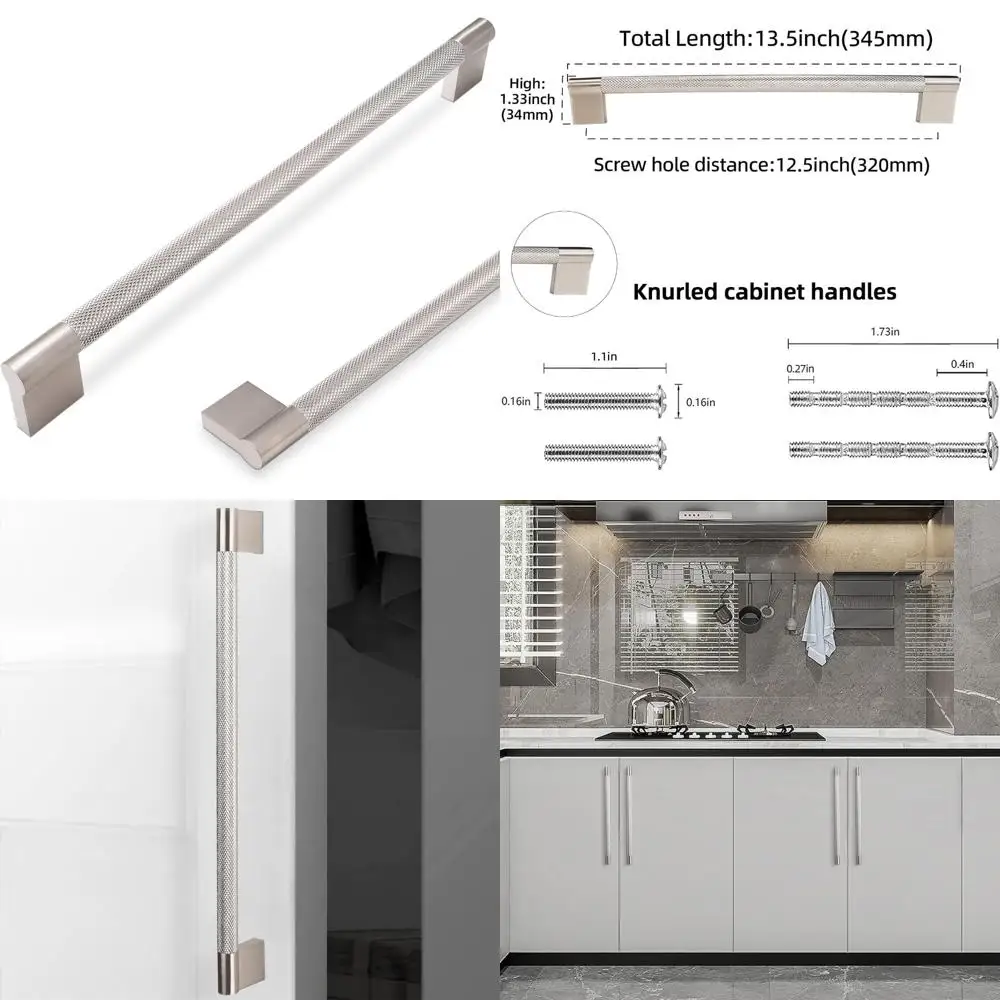 

Ручки для кухонного шкафа, матовый атласный никель 12-5/8 дюймов, ручки с накаткой, фурнитура для ящиков, 6 шт.