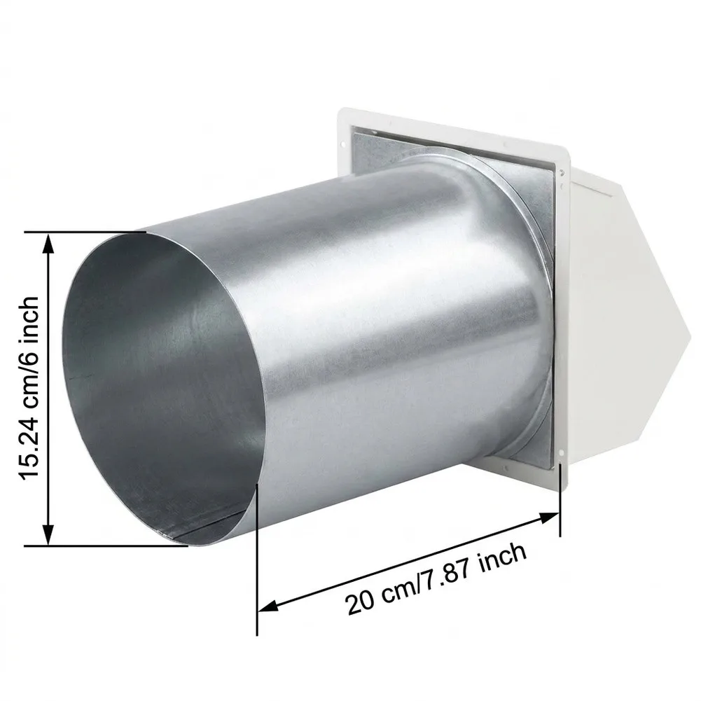 Dryer Vent Cover 6 Inch Metal Wall Cowl with 20cm Extended Hood and Detachable Mesh Screen for Residential Venting