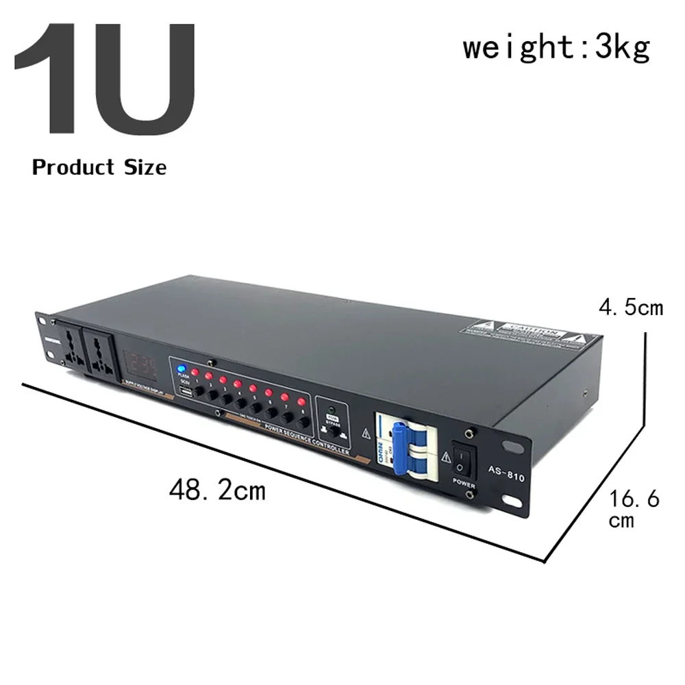 AS810 8 salidas 30A acondicionador de energía de Audio controlador secuenciador de potencia secuenciador de energía con interruptor de aire separado USB