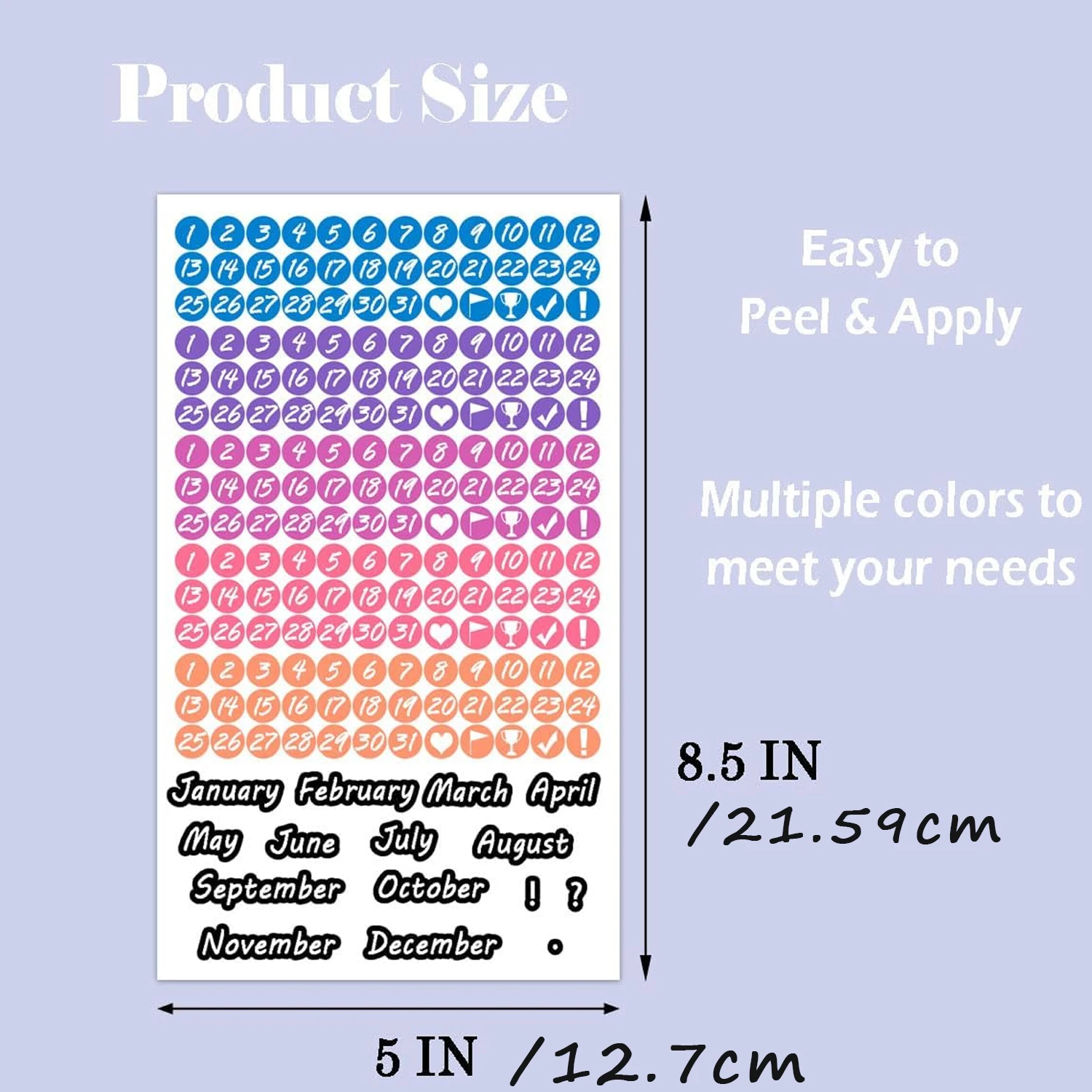 Day Stickers Monthly Daily Labels Planner Number Labels Date Dots Colorful Calendar Stickers for Hand Account Planning & Journal