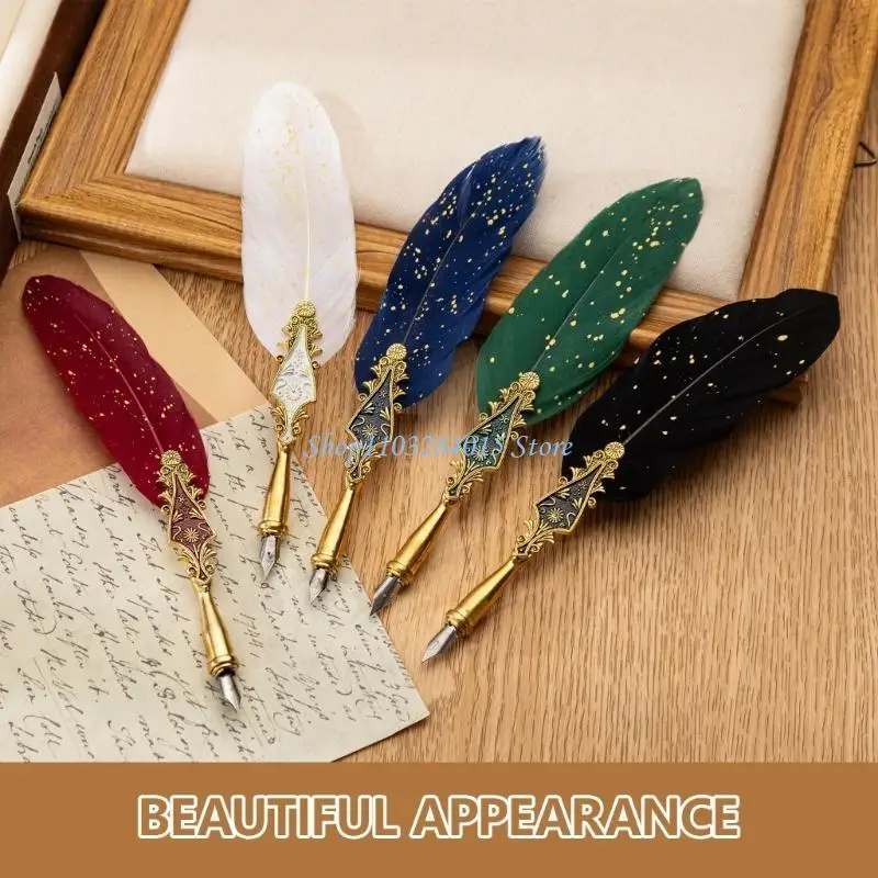 R6FF Antique Quill Pen Set, Beginner Dip Pen Set with 5 Replaceable Tips