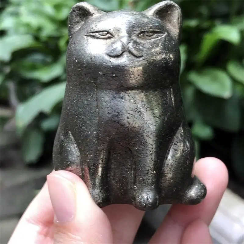 Natural Stone Crystal Handmade Ruby In Zoisite Carved Polished Cartoon Cat Powerful Statue For Home Decor Gift