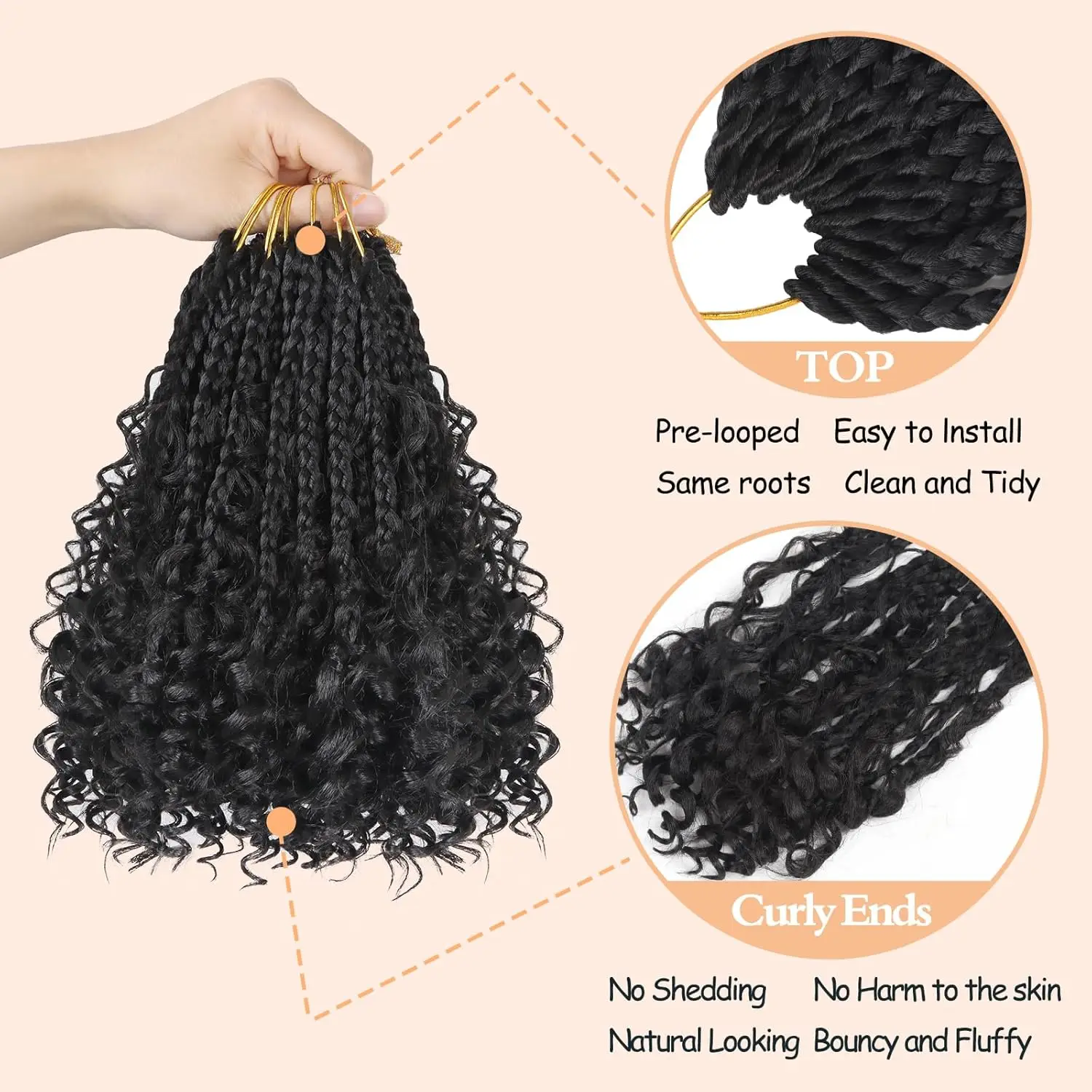 Goddess Box Braids gehaakt haar 8 inch pre-lus Boho gehaakte vlechten met gekrulde uiteinden, 8-packs synthetisch gehaakt haar voor dames