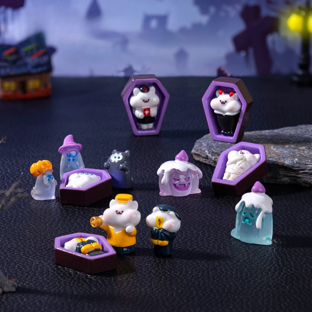 12Pcs Halloween Ornament Mini Figurines Miniature Resin Pumpkin Zombie Witch Micro Landscape Halloween Desktop Decoration