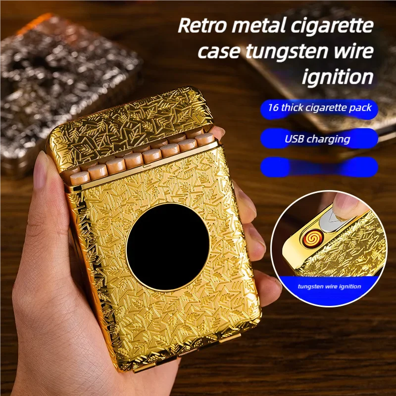 

YF858 ретро элегантный металлический 16, толстый вольфрамовый прикуриватель, многофункциональный интернет-знаменитый портативный портсигар