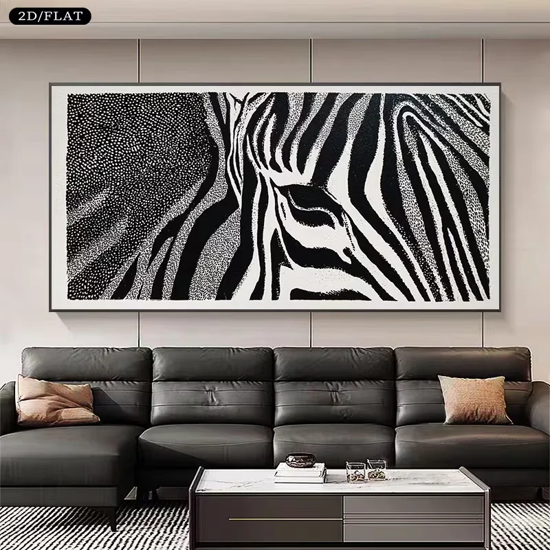 1pc Large Modern Black & White Zebra Stripe Wall Art - Frameless Horizontal/Vertical Hanging Canvas Print, Black and White Strip