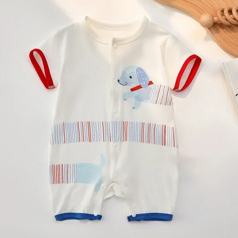 

Newborn Baby Bodysuit Boys Girls Cartoon Puppy Pattern Short Sleeve Bodysuit Newborn Comfortable Breathable Bodysuit