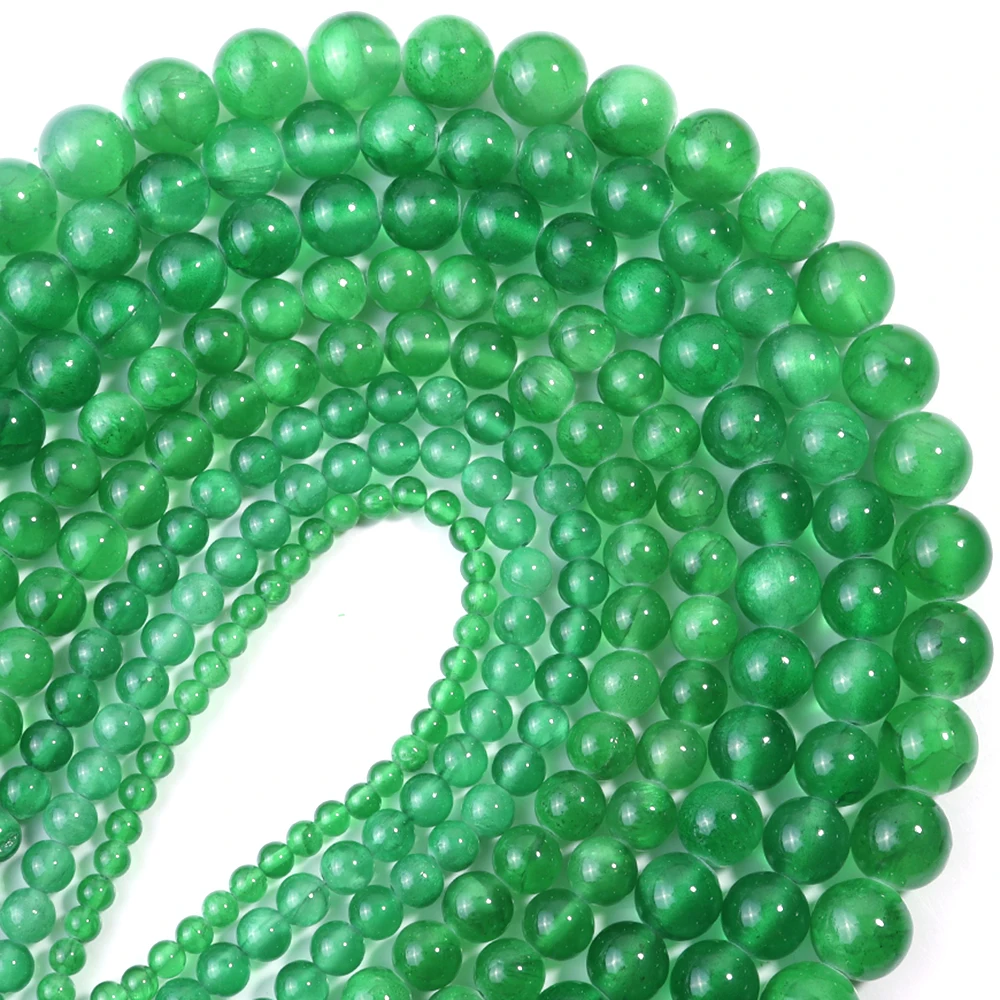 Natürliche Jadesteinperlen, 4, 6, 8, 10, 12 mm, grün, rund, lose Distanzperlen für Schmuckherstellung, DIY-Halskette, Armbänder, Zubehör