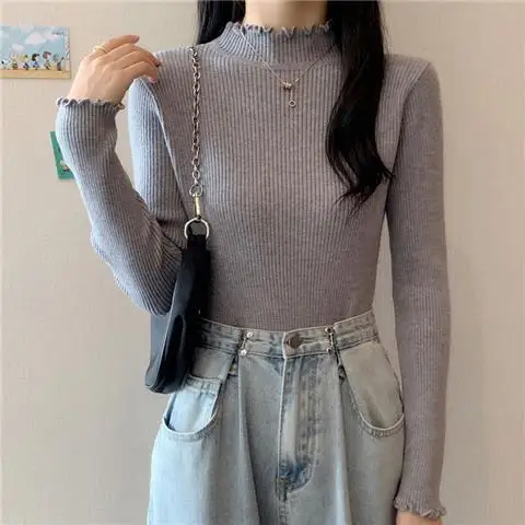 

Sweaters Jumpers Womens Korean Reviews Many Clothes Girls Fine Gauge Fitted Crewneck BF Y2K Meeting Minimalist Solid Color 2025