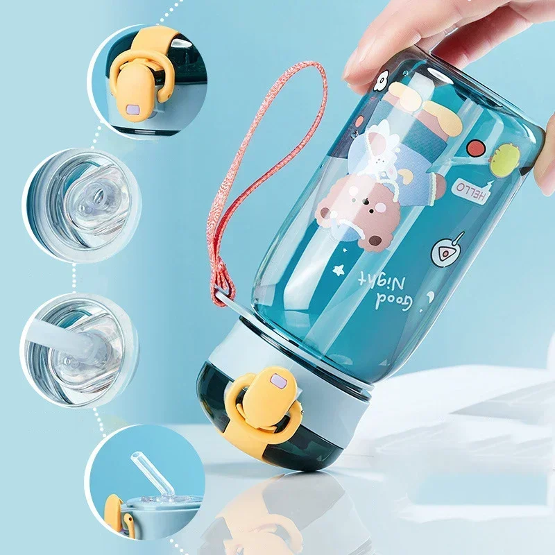 Kids Cartoon Water Sippy Cup with Straw Cute Bear Leakproof Water Bottles Outdoor Portable Drink Bottle Children's Lovely Cup