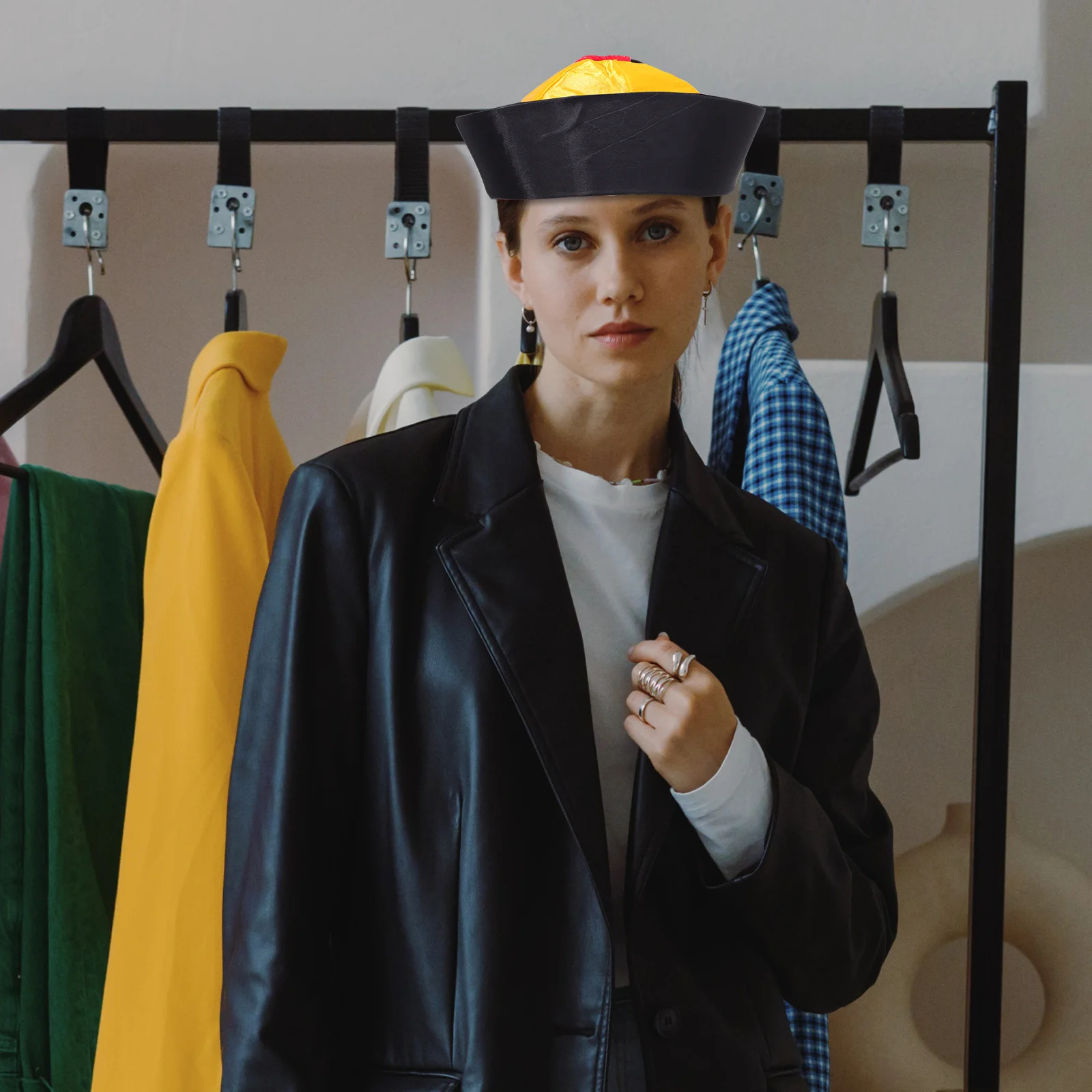 

Chinese Ponytail Royal Court Hat Qing Style Oriental Cosplay Party Performance Costume Accessory Traditional Decorative Hat