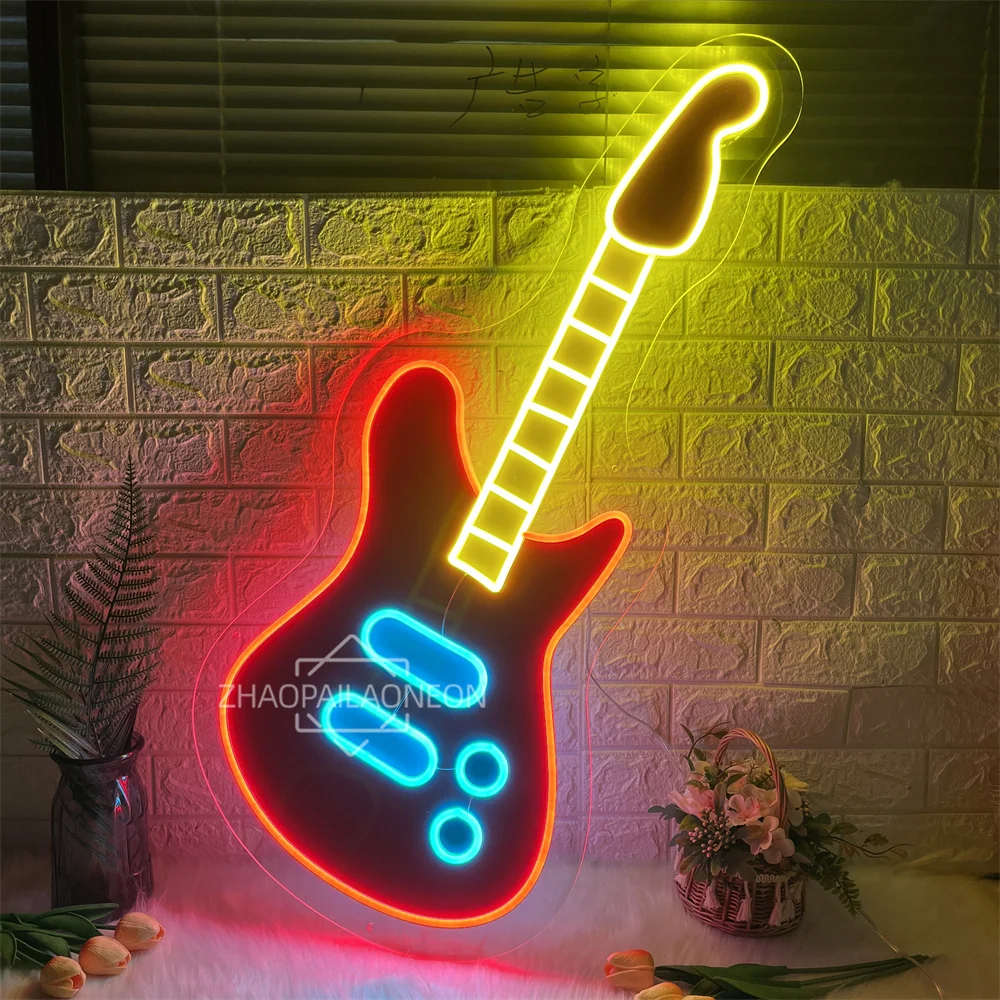 Guitar Neon Sign Music LED Sign Light For Recording Room Music Studio Streaming Party Club Wall Decor Birthday Gift