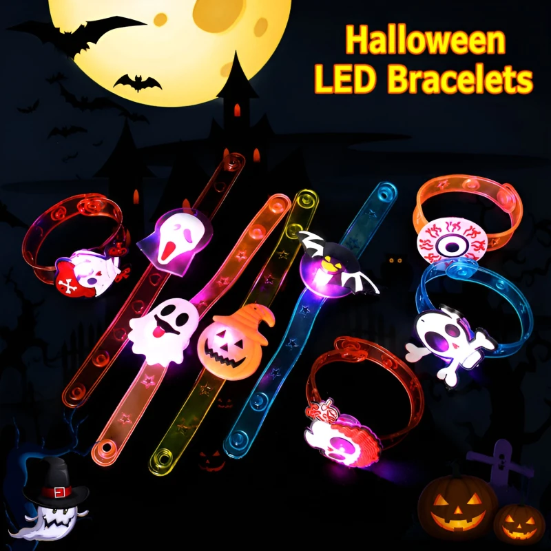 Kids LED Light‑Up Halloween Glow Bracelets Party Favor Toys For Trick‑or‑Treat Prizes Candy Swap Children Holiday Gathering