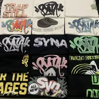High Quality SYNA WORLD American Style Hip Hop Letter Print Short Sleeve Casual Round Neck T-Shirt Trendy Brand Loose Fit Top