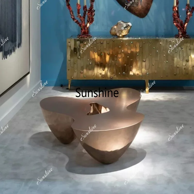 Special-shaped stainless steel metal mirror-plated light luxury living room tea tableT*