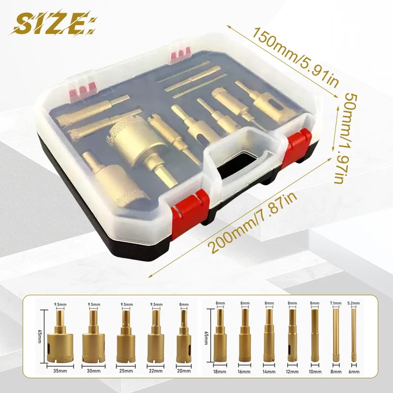 12PCS Brazing Hole Opener Set Granite Marble Multi-purpose Drilling Bit Vitrified Brick Ceramic Stone Reaming Bit Kit with Box