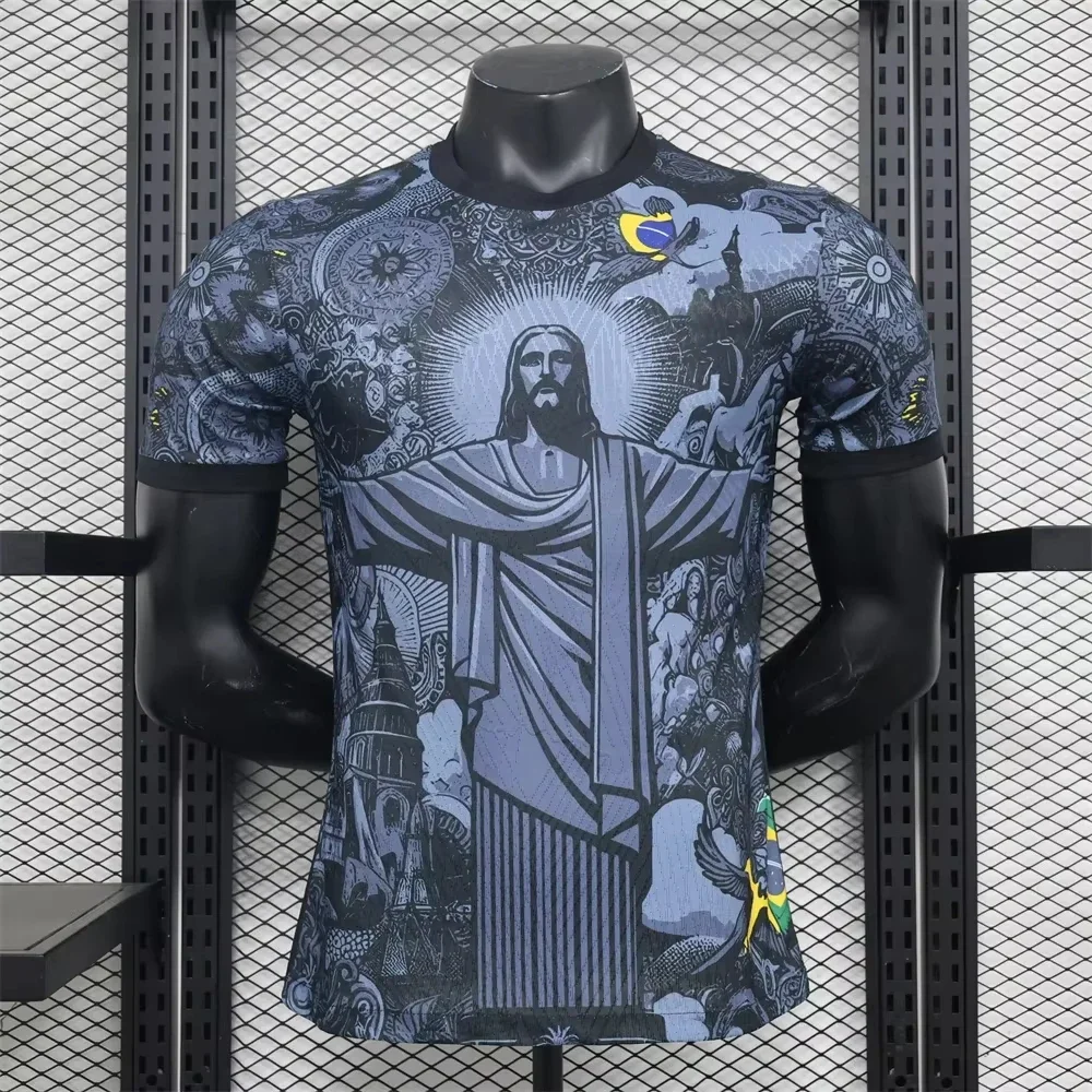 

Summer Football Breathable Quick-drying Training Top Brazil Special Edition Jesus Black Grey Football Jersey Men Outdoor Tshirts