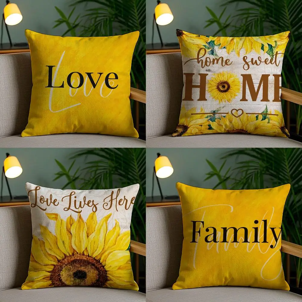 4PC Yellow Daisy Home Cushion Cover Soft Plush Double-Sided Print Pillow Case Home Decor for Sofa Living Room Gift