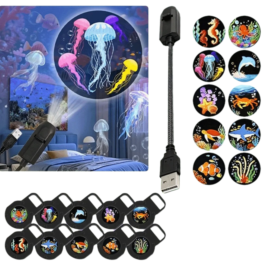 360 Degree Rotating Dreamy Ocean Projector Ocean World Flexible Neck Party Ambient Light Ocean-Themed Dynamic Projector