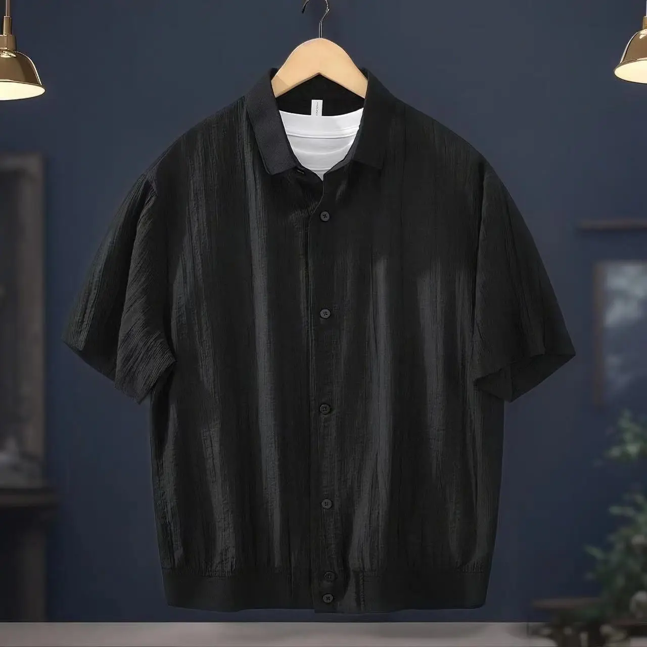 Fashion Solid Color Simple Short Sleeve Shirt Men's Summer Light Mature Style Casual High-End Handsome Trendy Top