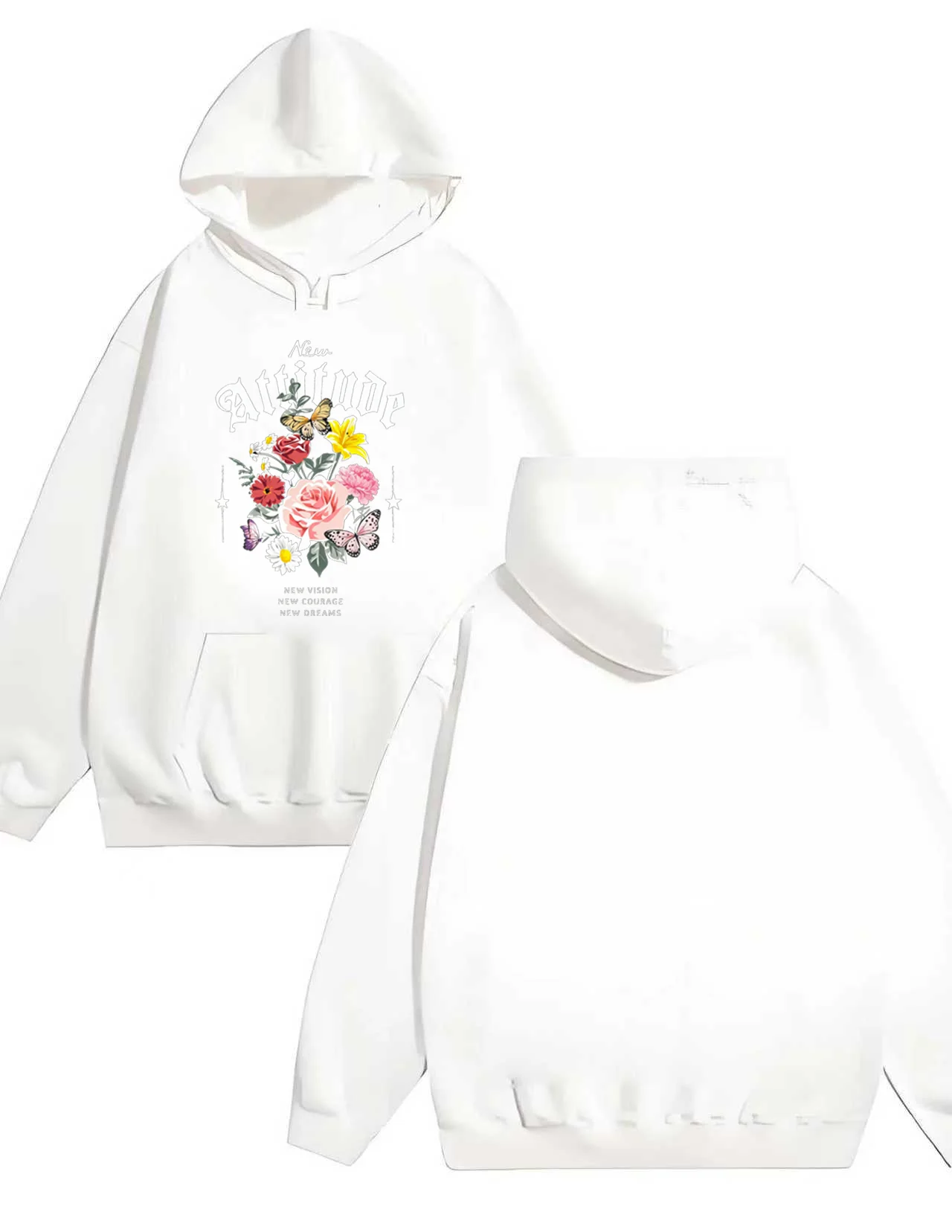 2025 Nuova felpa con cappuccio stampata con fiori e lettere di farfalla per uomo e donna, pullover ampio casual, felpa con cappuccio pesante 330G