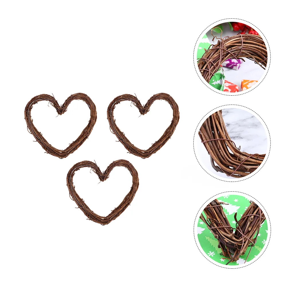 

3pcs Christmas Tree Pendants Love Heart Shape Rattan Hanging Decorations Eco-Friendly Natural Wicker Party Home Indoor Outdoor