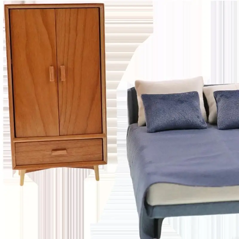 Puppenhausmöbel Maßstab 1:12, Miniatur-Kleiderschrank aus Holz mit Doppeltüren und funktionaler Schublade für eine Szene A2UB – Detail 10