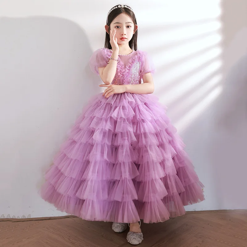 ガールズホストハイエンドプリンセスドレス小さな女の子の誕生日パーティーパフォーマンスドレス子供ピアノパフォーマンスイブニングドレスサム