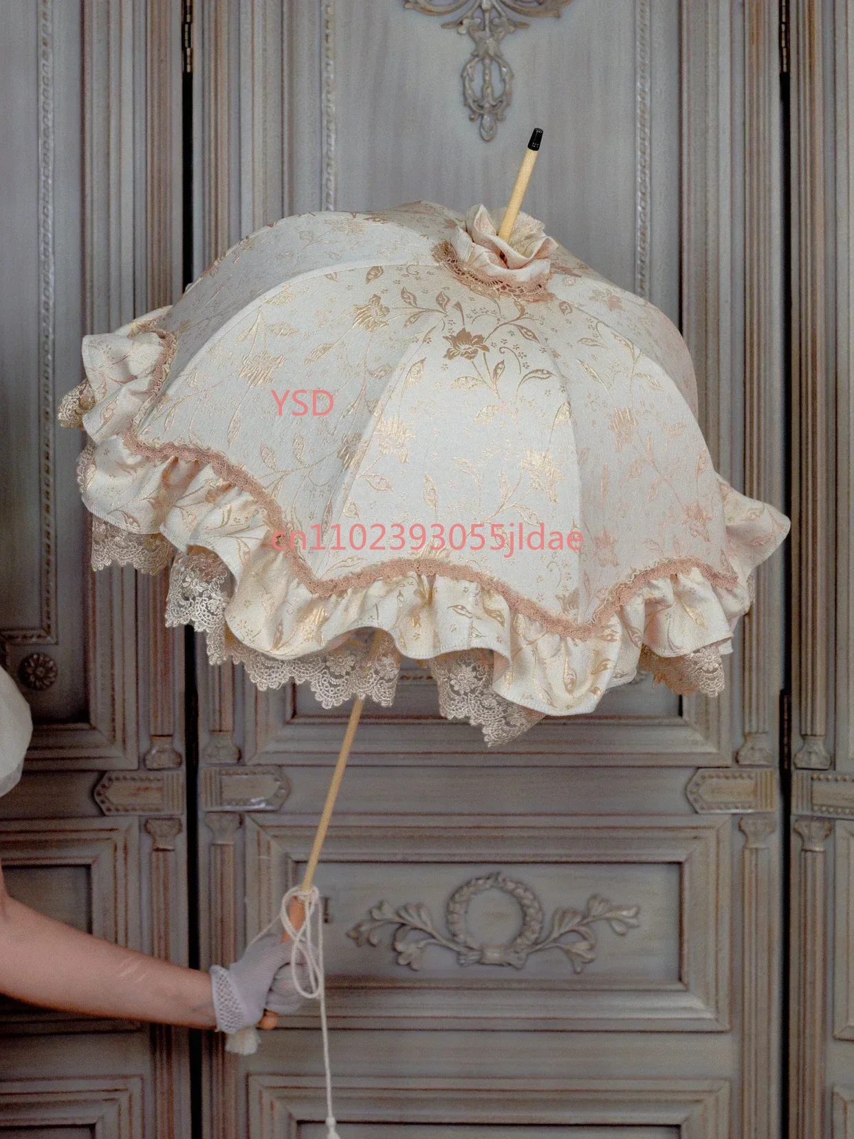 Retro Vintage Satin Lace Parasol Long Handle Elegant Umbrella Wedding Decoration Daily Accessory
