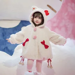 Hello Kitty Anime Kawaii Sanrio Ins Fashion Lovely Warm Coat Cute Cartoon Long Sleeve Hooded Jacket Clothing Gifts for Girls