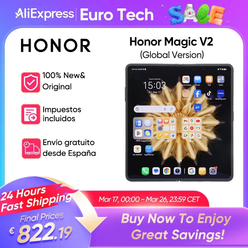 Versione globale Honor Magic V2 5G Smartphone pieghevole Snapdragon 8 Gen2 LTPO Display OLED 120Hz