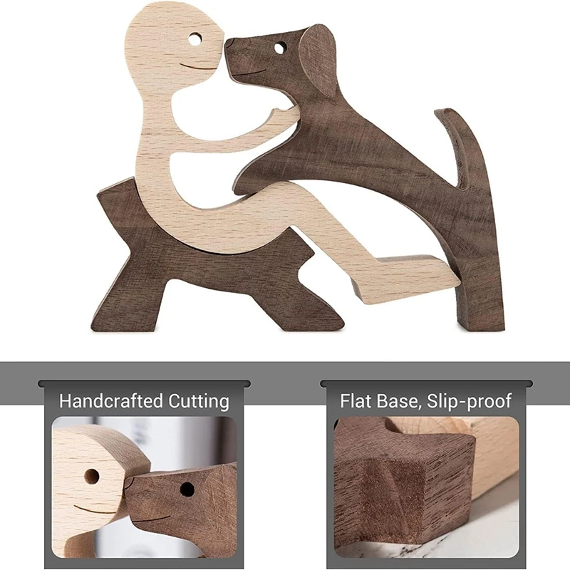 Handmade Wooden Statue, Puppy Wooden Carving Ornaments, Craft Figurine Wood Small For Home,Office,Living Room Durable