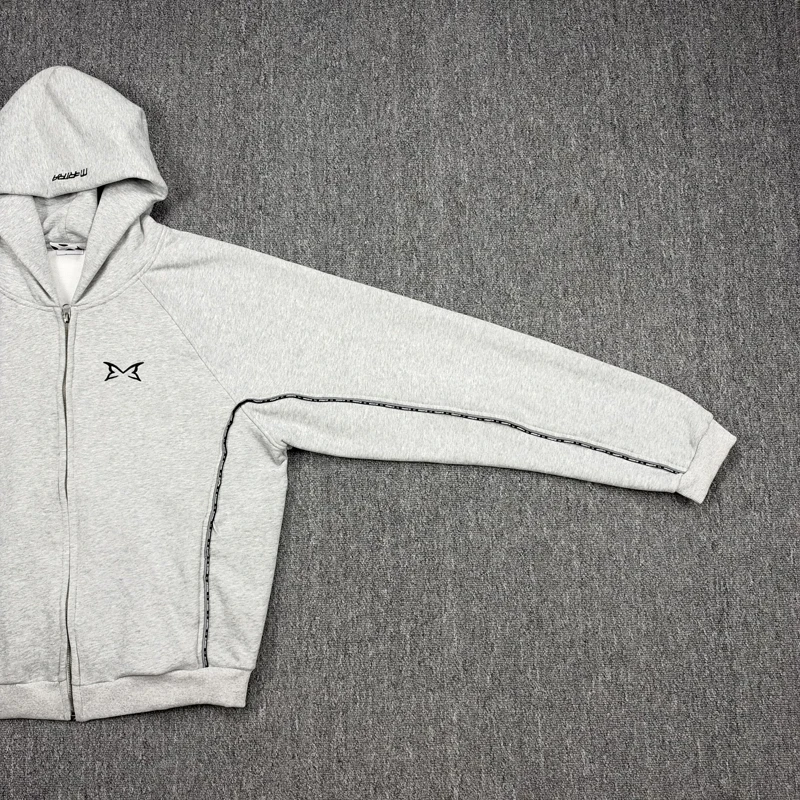 New Fashion Classic Gray Sweatshirt Zipper Cardigan Jacket High-quality Reflective Strip Comfortable Tops Mertra Hoodie