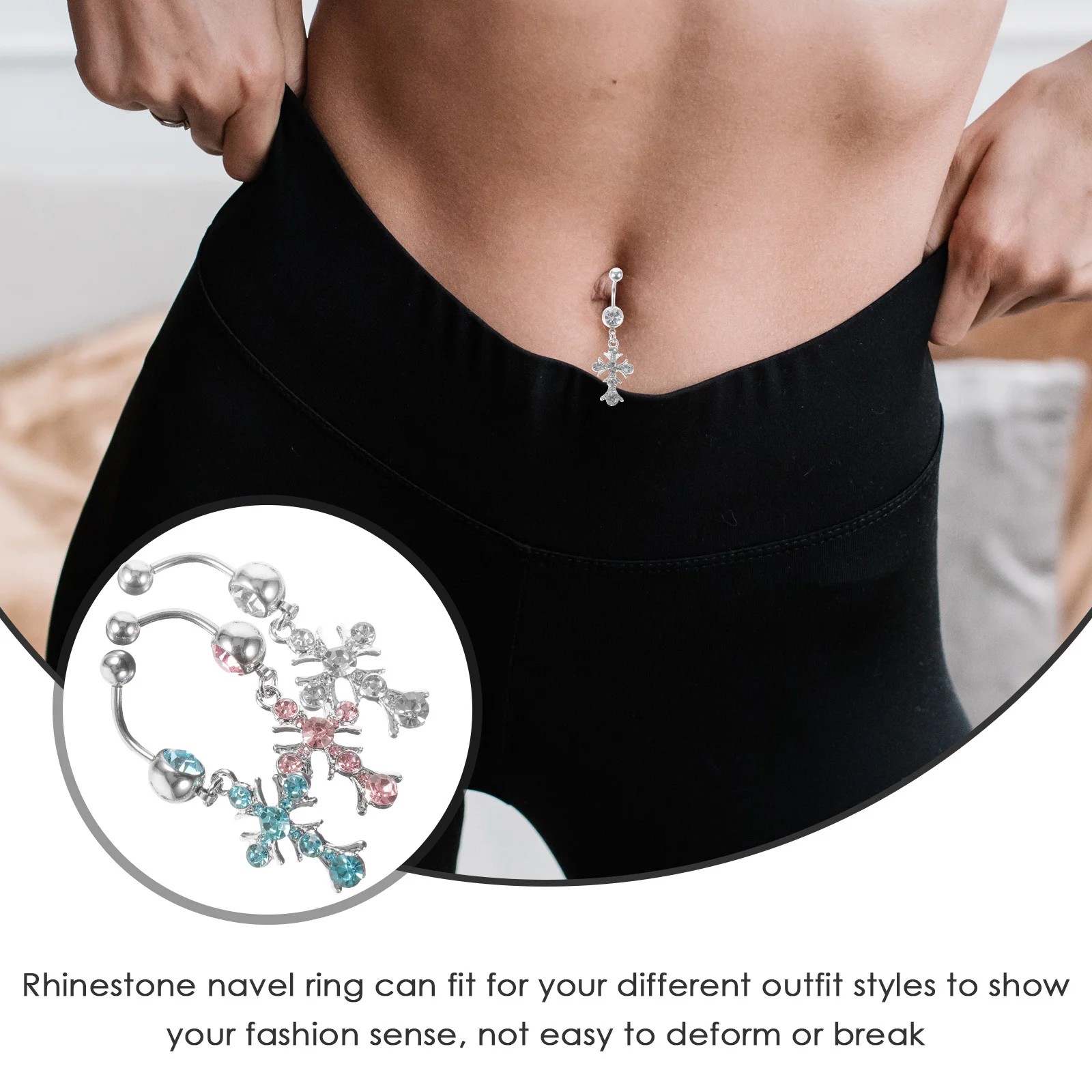 

3Pcs Rhinestone Belly Ring Cross Design Women's Navel Piercing Jewelry Dainty Accessories for Party Beach Wear