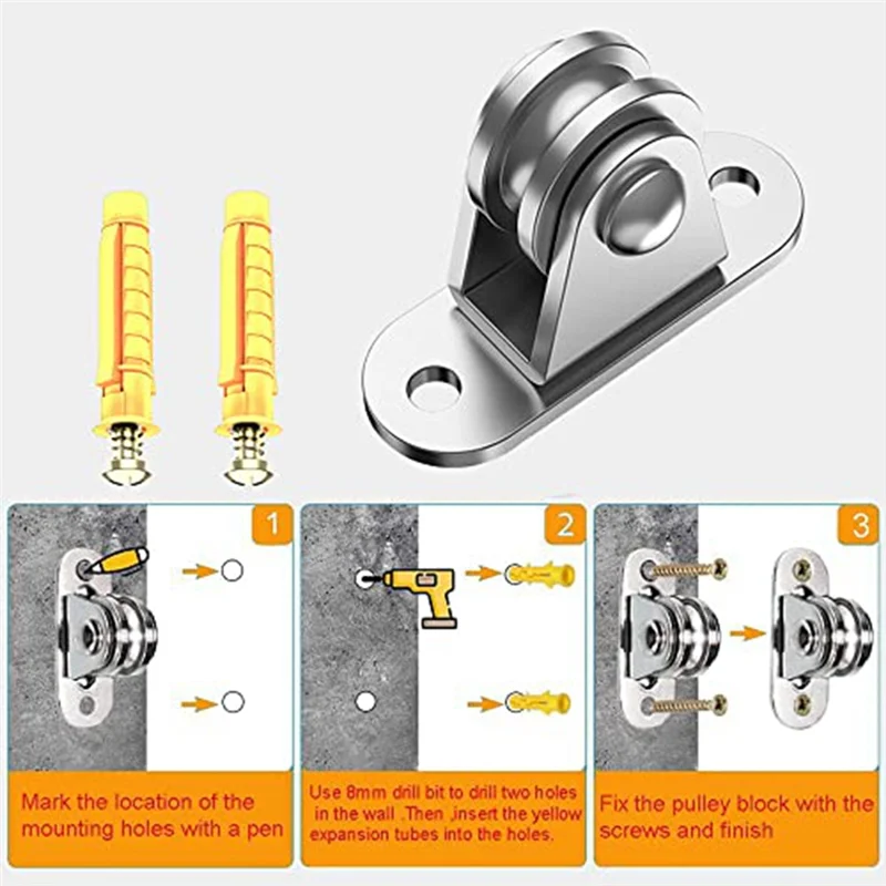 ABZL 304 Stainless Steel Pulley Block, Small Pulley Block Silent Pulley, Material Handling and DIY Kits Moving, 2PCS