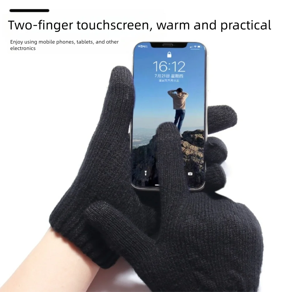 Fashion Thickened Knitted Gloves Cold Proof Double Layer Touch Screen Gloves Warm Windproof Mittens Winter