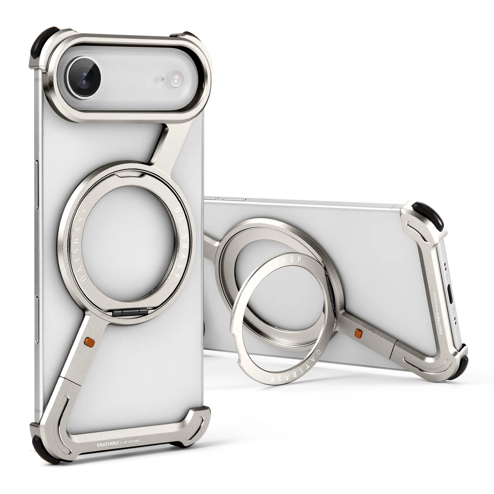 

Бескаркасный металлический чехол для телефона Oatsbasf для iPhone 17 Air/17 Pro/Pro Max с подставкой на 360° ° Вращающийся защитный противоударный Magsafe