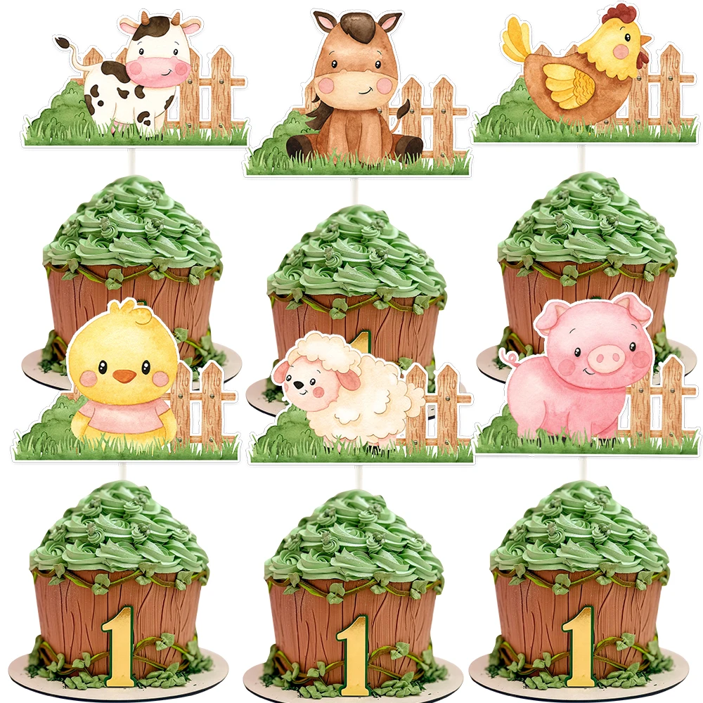 18 Stück Cupcake-Topper aus Cartoon-Bauernhoftier für Kinder mit Bauernhofmotiv, alles Gute zum Geburtstag, Babyparty, Partydekorationen, DIY-Kuchenzubehör