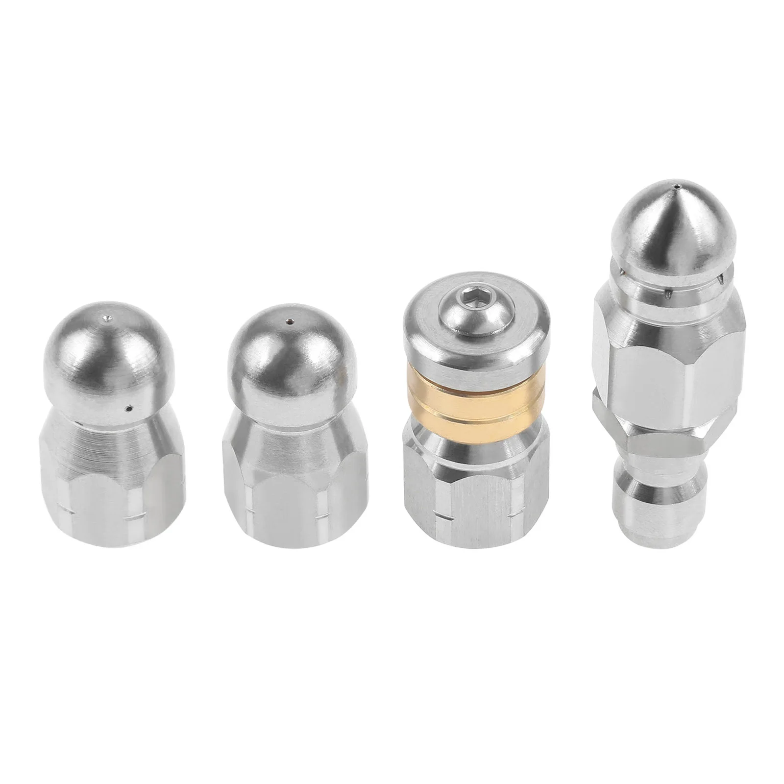 

1Set Pressure Washer Stainless Steel Sewer Jetter Nozzles Pointed Button Nose Rotating Corner Jetting 1/4 Inch Quick Connector