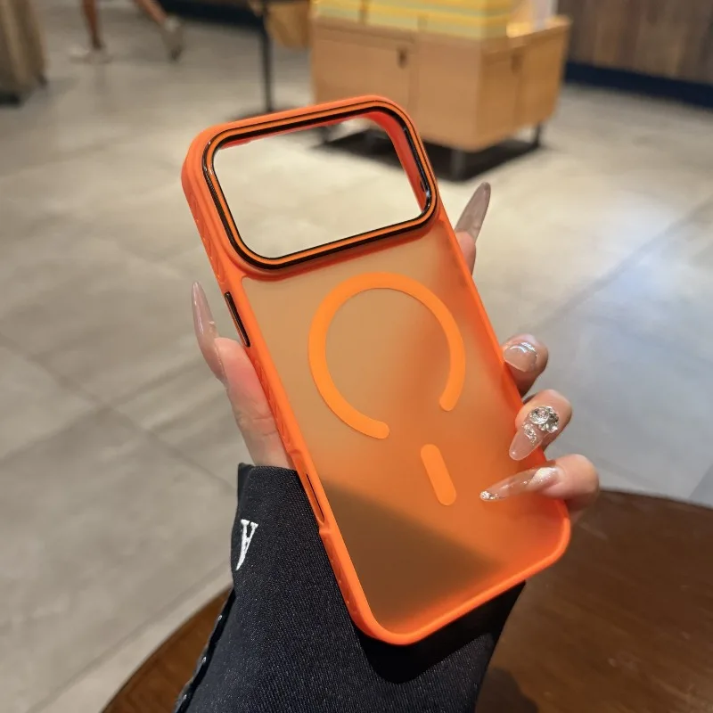 

Для iPhone 17 Pro Max Магнитная беспроводная зарядка противоударный полупрозрачный оранжевый чехол Защитная крышка объектива камеры 16 15 14 Pro Max