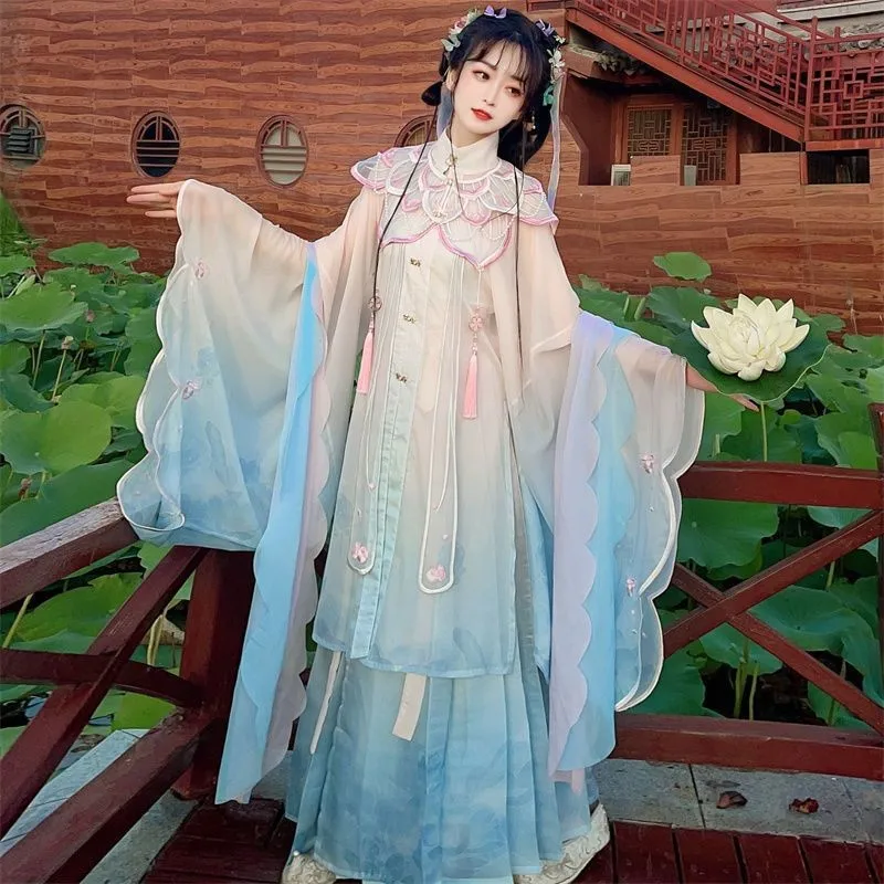 Hanxu Women's Han Chinese Clothing Ming Elegant Ancient Style New Suit Long Shirt Step-by-Step Lotus Dress